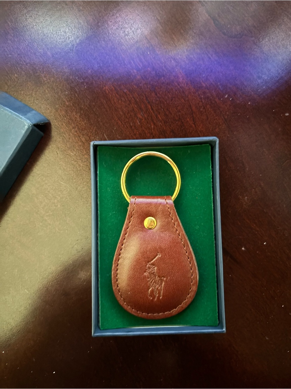 Ralph Lauren Brown Leather Key Holder with Gold Ring